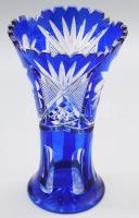 Kéken pácolt kristály váza, jelzés nélkül, m: 27 cm