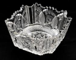 Díszes ólomkristály kínáló, kis pattogzással, 20x20x11 cm