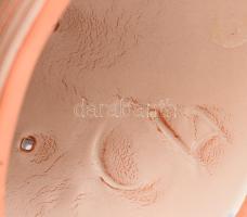 Gerencsér Anna: kerámia hölgy figura korsóval, jelzett, kis kopással, m: 22 cm