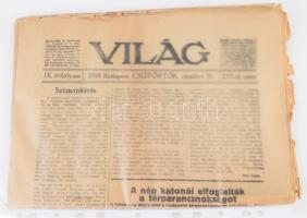 1918 A Világ c. lap október 31. száma, a világháború utolsó napjának híreivel.