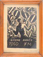 Frans Masereel (1889-1972): Újévi grafika 1960. Jelzett Üvegezett keretben 9x12cm