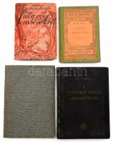 4 db könyv: Kaffka Margit: Süppedő talajon. Elbeszélések. Bp., é.n., Lampel R. Átkötött egészvászon-kötésben. + Szathmáry József - Liska Jenő: Becsületügyi szabályok. Bp., 1926, Magyar Technikusok Egyesülete. Tűzött papírkötésben. + Czirbusz László: Szól a rege emberekről. Balladák. Bp., 1946, Barka. Kiadói papírkötés. + Sós József - Hegedüs András: A gyakorló orvos laboratóriuma. Bp., 1957, Medicina. Kiadói egészvászon-kötés. Változó állapotban.