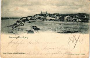 1900 Pozsony, Pressburg, Bratislava; rakpart, iparvasút, vár. Edgar Schmidt. Kozics Ede kiadása / quay, industrial railway, castle (fl)