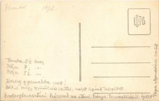 1932 Bodrogkeresztúr, lakóház, előtte a család, kerékpár. photo (vágott / cut)