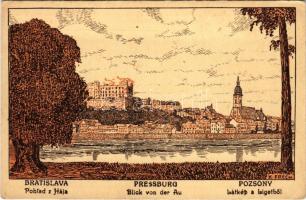 Pozsony, Pressburg, Bratislava; Pohlad z Hája / Blick von der Au / Látkép a Ligetből. Pozsonyi műlapok. Druck u. Verlag v. Carl Angermayer Serie V. 11. / general view, art postcard s: K. Frech (EK)
