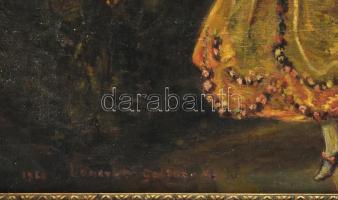 Olvashatatlan jelzéssel, XX. sz közepe: Tánc és zene erdőben. Olaj, vászon. Dekoratív, kissé sérült ...