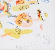 Ujházi Péter (1940-): Esti mese. Litográfia, papír, jelzett, üvegezett fakeretben. Lapméret: 60x42 c...