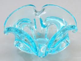 Cseh türkizszínű asztaldísz, jelzés nélkül, karcokkal, 16x16x9 cm