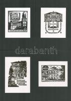 Fery Antal (1908-1994): Híres magyar könyvtárak részére készített ex librisei, 14 db. Fametszet, pap...