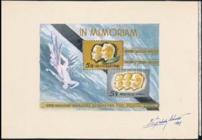 1971 Légrády Sándor In memoriam 2 x 5Ft bélyegterve a tervező aláírásával. Képméret: 123 x 90 mm