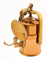 Régi bronz bányászlámpa, m: 8,5 cm