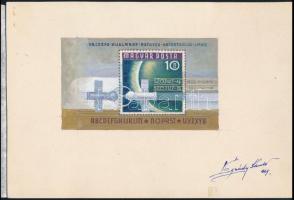 1969 Légrády Sándor Szojuz-4-5 10Ft bélyegterve a tervező aláírásával. Képméret: 112 x 65 mm