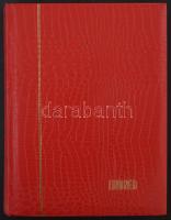 Lindner A4-es berakó piros borítóval, 24 fekete lappal, benne elszórtan bélyegek (közte Nemzetközi b...