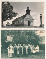Csíksomlyó, Sumuleu Ciuc - 2 db RÉGI képeslap, közte 1 fotó: Szalvátor kápolna és fácigerek a laboriummal / 2 pre-1945 postcards, with 1 photo: chapel, priests