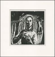 Gáborjáni Szabó Kálmán (1897-1955): Almaszüret, fametszet, papír, utólagos jelzéssel, paszpartuban, 14,5×14,5 cm