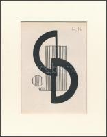 Kassák Lajos (1887-1967): Geometrikus kompozíció. Nyomat, papír, utólagos jelzéssel, paszpartuban, 17,5×13 cm
