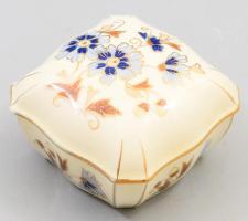 Zsolnay búzavirág mintás bonbonier, jelzett, kis kopással, 7,5x7,5 cm