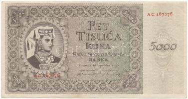 Horvátország 1943. 5000K "AC 167276" T:F Croatia 1943. 5000 Kuna "AC 167276" C:F Krause 14.