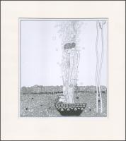 Kozma Lajos (1884-1948): Szecessziós illusztráció. Nyomat, papír, jelzett a nyomaton, paszpartuban, 22×20 cm