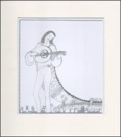 Kozma Lajos (1884-1948): Lanton játszó alak. Nyomat, papír, jelzett a nyomaton, paszpartuban, 22×20 cm