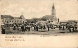 Nagyvárad, Oradea; Szent László tér, Deutsch, Weinberger Jakab üzlete, piac. Helyfi László kiadása / square, shops, market (EK)