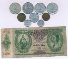 1936. 10P + 1941. 1P Al 1943. 2P Al + 1946. 20f tombak + 2Ft Al + 1947. 10f tombak + 2Ft Al (2x) + 1960. 5f Al (2x) T: érmék: XF-F, bankjegy: VG