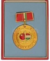 DN(~1960-1980) "Országos Orosz Nyelvi Olimpia / A kiváló orosz nyelv" aranyozott, részben zománcozott fém kitüntetés eredeti dobozában (40mm) T:AU