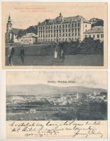 Székelyudvarhely, Odorheiu Secuiesc - 2 db RÉGI képeslap: látkép, római katolikus templom és gimnázium / 2 pre-1945 postcards: general view, Roman Catholic church and high school