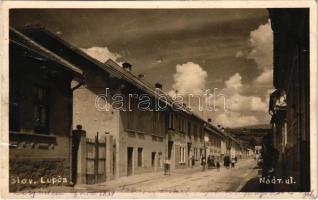 1936 Zólyomlipcse, Zólyom-Lipcse, Slovenská Lupca; Nádr. ul. Lachna Obuv / utca, üzletek / street view, shops, photo (b)