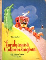 Mérei Erzsébet:  Furulyás Pisti cukorországban. Turi Polgár István rajzaival. [Budapest], (1939). Dante Könyvkiadó (Arti Grafiche A. Milesi e Figlie, Milano). 2 t. (színes címkép és díszcímlap) + 94 + [2] p. + 23 t. Egyetlen kiadás. Mérei Erzsébet ifjúsági író mesekönyve a kompetens paraszti hős Furulyás Pisti repülőgépen és szekéren megtett kalandjait beszéli el cukorországban és orvosságországban. A címkép verzóján régi ajándékozási bejegyzés, a belív első oldalán régi tulajdonosi bélyegzés. Enyhén sérült gerincű, színes, illusztrált kiadói félvászon kötésben. Jó példány.