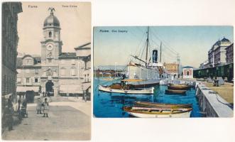 Fiume, Rijeka - 2 db RÉGI város képeslap: Szapáry kikötő, Városháza / 2 pre-1945 town postcards: Riva Szapáry, Torre Civica, port, town hall