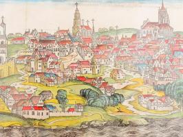 Hartmann Schedel (1440-1510): Buda látképe, 1493. (Buda első képes ábrázolása) Buda színezett famets...