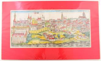 Hartmann Schedel (1440-1510): Buda látképe, 1493. (Buda első képes ábrázolása) Buda színezett famets...