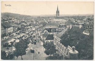 1911 Torda, Turda; látkép, üzletek, piac. Füssy József kiadása / general view, shops, market + "ALSÓSZENTMIHÁLY POSTAI ÜGYN." (EK)