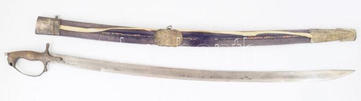 Indiai díszkard, hüvelyében, kopott, h: 85 cm