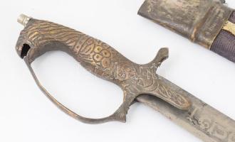 Indiai díszkard, hüvelyében, kopott, h: 85 cm