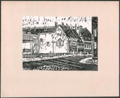 Nolipa István Pál (1907-1986): Országház utca eleje (Budai vár), 1973. Linómetszet, papír. Jelzett a metszeten. Lap alján autográf felirattal (paszpartu által takarva). 17x24 cm.