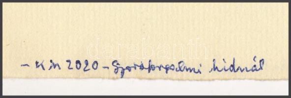 Nolipa István Pál (1907-1986): Gyorsforgalmi hídnál (Budapest), 1975. Linómetszet, fedőfehér, papír....