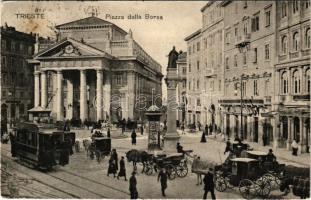 1911 Trieste, Trs, Trieszt; Piazza della Borsa / square, tram, restaurant, shops (fl)
