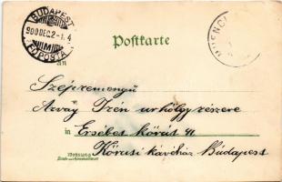 1900 Gruss aus München Löwenbräukeller / German brewery advertisement, fairy on bicycle. litho s: R....