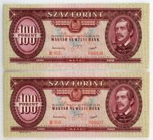 1949. 100Ft (2x) sorszámkövetők "B 905 006836 - B 905 006837" T:AU, enyhe nyomdai papírráncokkal, kissé hullámos papír, sarokhajlás Adamo F28