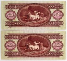 1949. 100Ft (2x) sorszámkövetők "B 905 006836 - B 905 006837" T:AU, enyhe nyomdai papírrán...