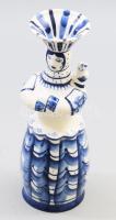 Gzhel női figurás váza, jelzett, hibátlan, m: 19,5 cm