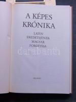 Képes Krónika hasonmás kiadás + magyar fordítás 2 kötetben. Aranyozott kiadói műbőr,  illetve fél-mű...