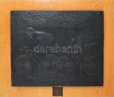 Ismeretlen művész: Biciklizők. Rézlemez kép, fa lapon, 45x55 cm, 70x60 cm