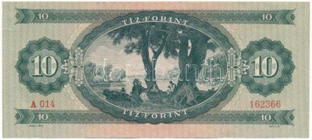 1949. 10Ft "A 014 162366" vágáshibás bankjegy, enyhén ferde vágás az alapnyomathoz képest,...