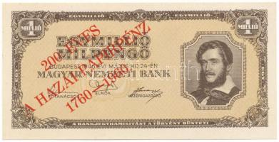 1946. 1.000.000MP piros "200 éves a hazai papírpénz 1760-1960" felülbélyegzéssel T:AU