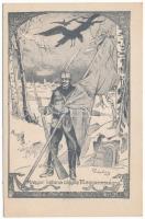 1923 Magyar katona vigyáz Magyarországra. Magyarország sírja. Heller K. és Társa / Hungarian soldier protects Hungary's grave. Hungarian irredenta propaganda art postcard s: Szép Lajos (EK)