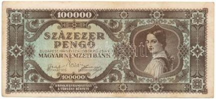 1945. 100.000P "M 082 045690" világos hátlappal T:F,VG Adamo P24
