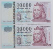 2012. 10.000Ft (2x) sorszámkövető "AD 8388592 - AD 8388593" T:XF